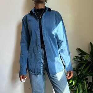 Vintage unisex lightweight faded button down long sleeves navy shirt